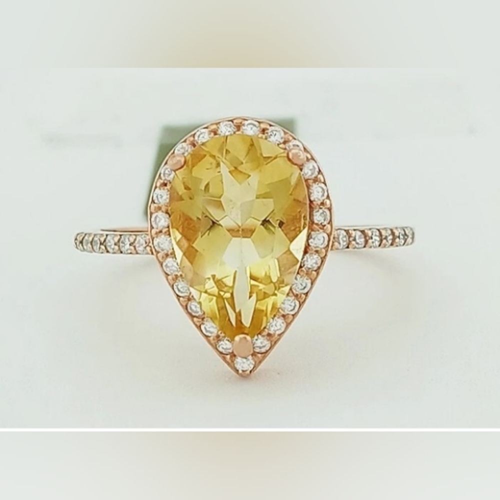 SALE! 3.39 CTS Yellow Topaz/White Sapphire Rose Gold Over 925 Sterling Silver